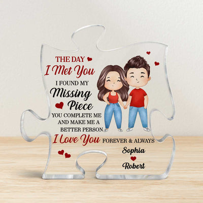Found My Missing Piece Watercolor Couple Personalized Acrylic Puzzle Plaque