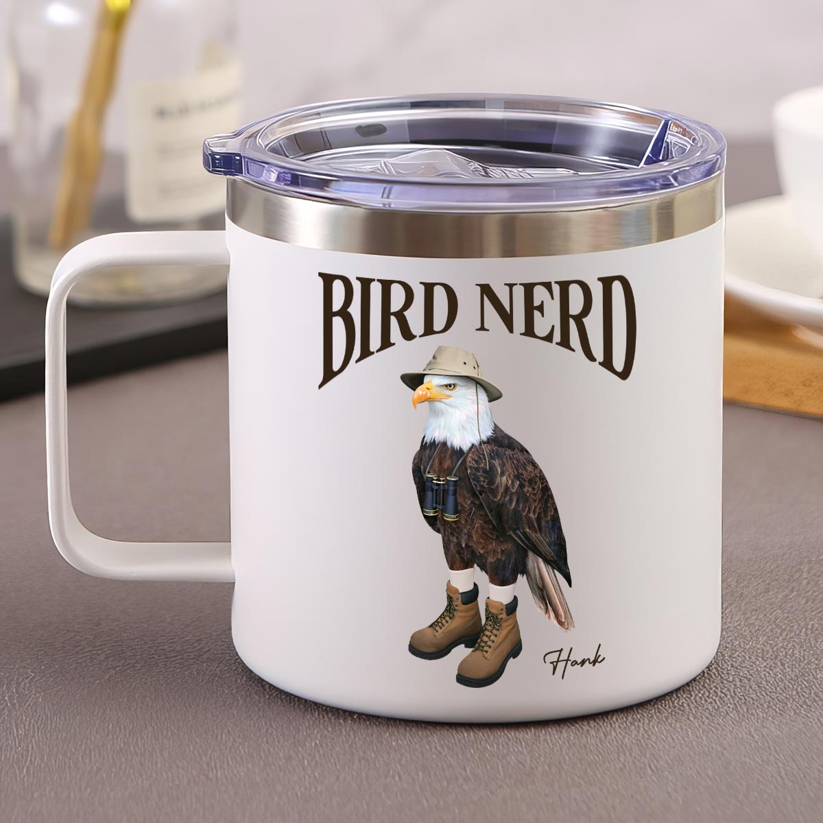 Bird Nerd Funny Gift For Bird Watcher, Bird Twitcher Bird Lover Personalized Stainless Steel Tumbler With Handle