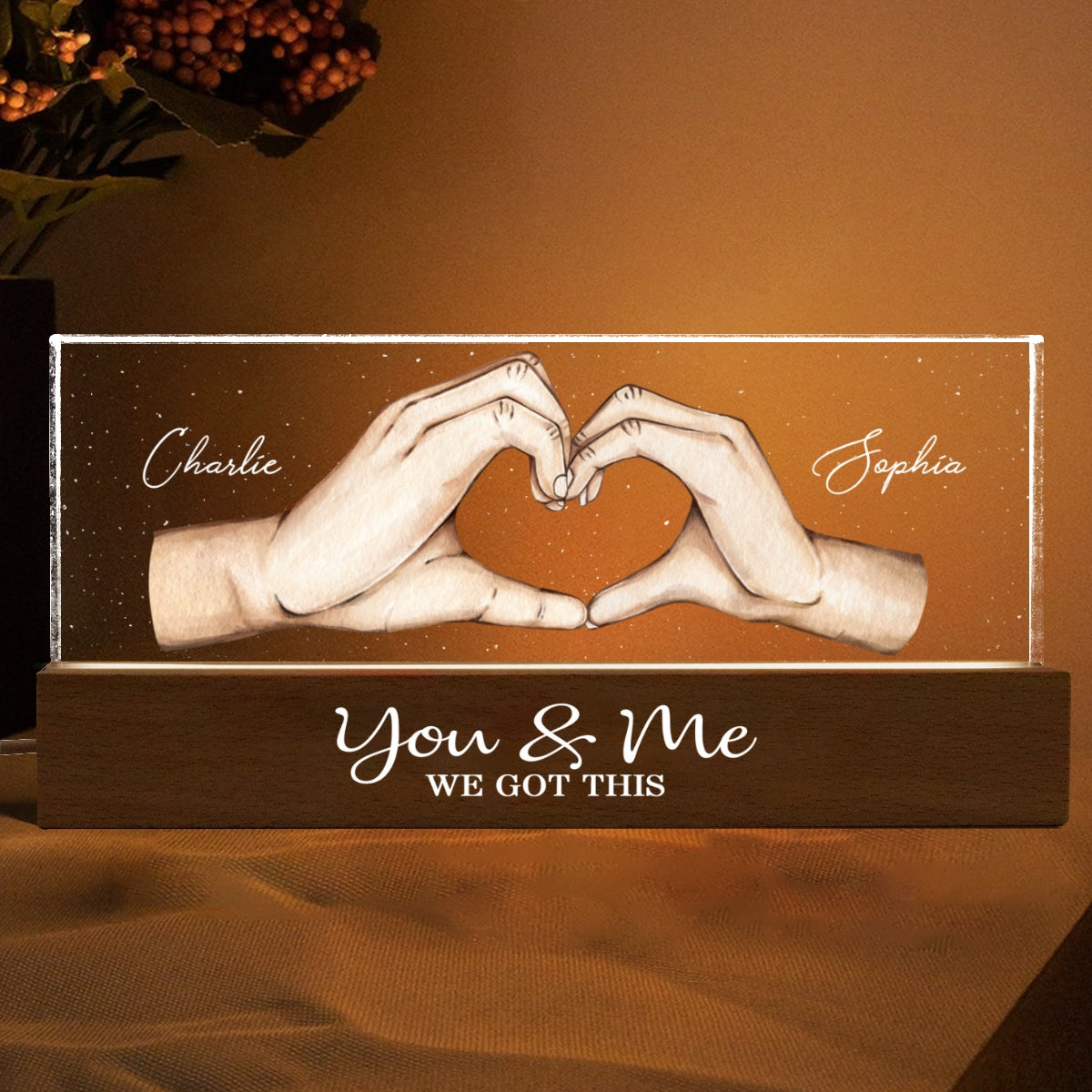 You Me We Got This Heart Hands Personalized Acrylic LED Night Light