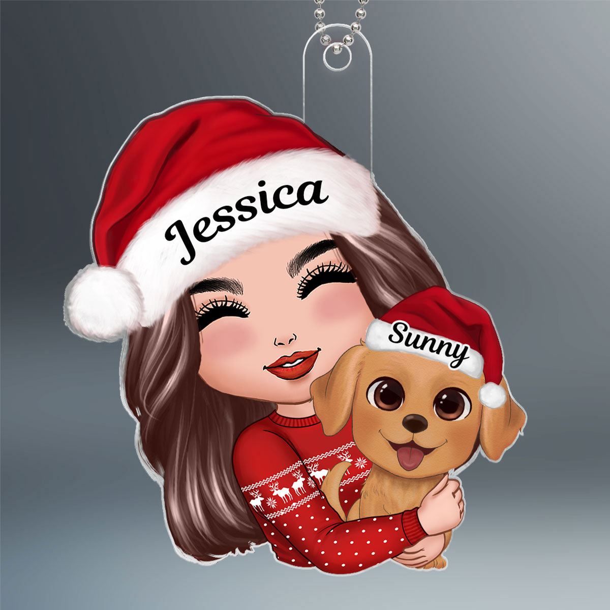 Dog Mom Hugging Dog Watercolor Personalized Acrylic Ornament