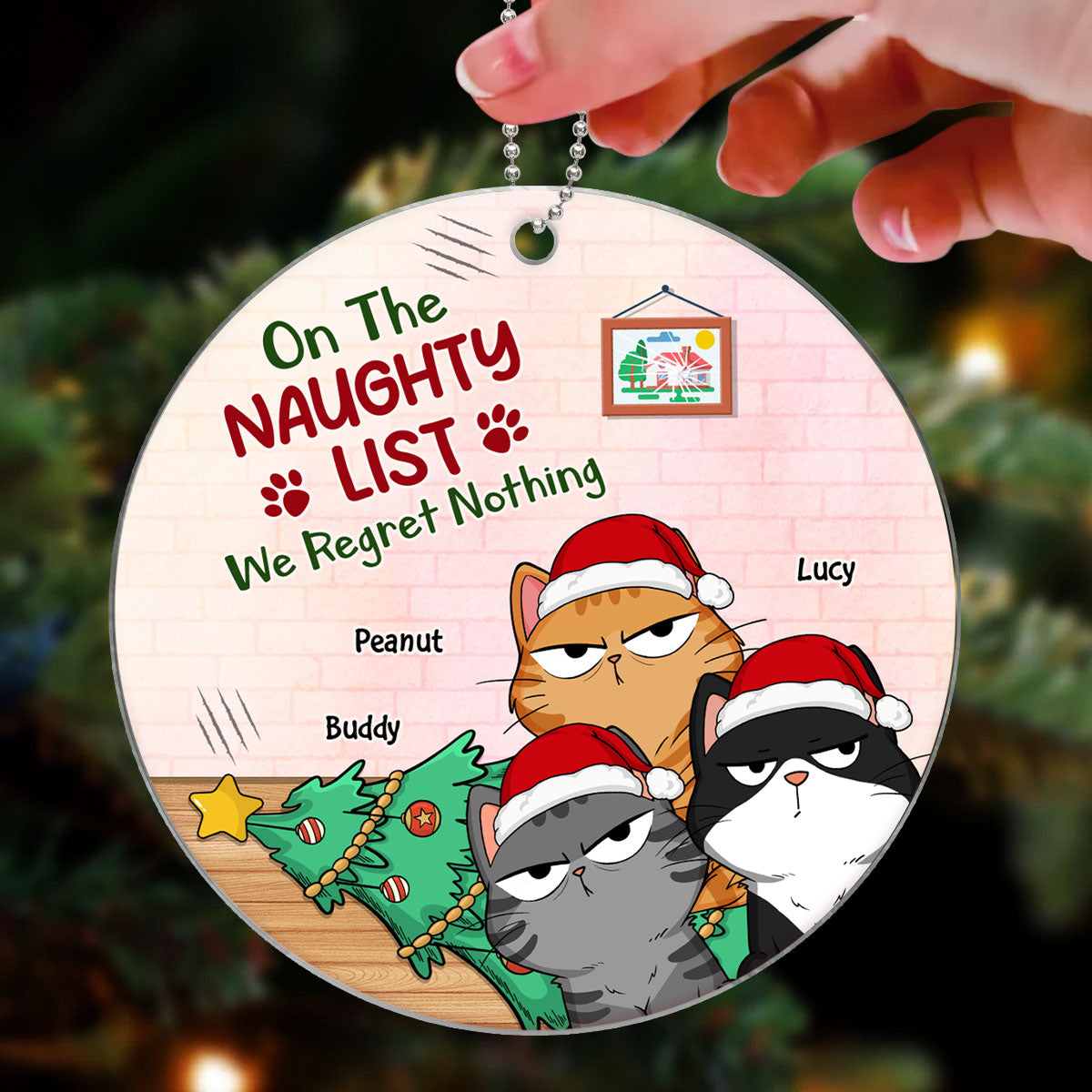 Funny Expression Cats On The Naughty List Personalized Acrylic Ornament