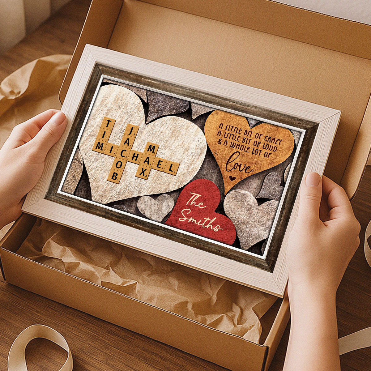 Family Names Crosswords Wooden Heart Shape Personalized Poster