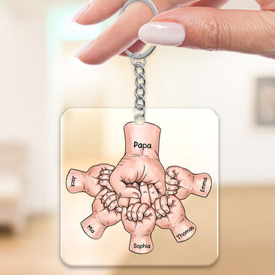 Dad Grandpa And Kids Fist Bump Hands Personalized Acrylic Keychain
