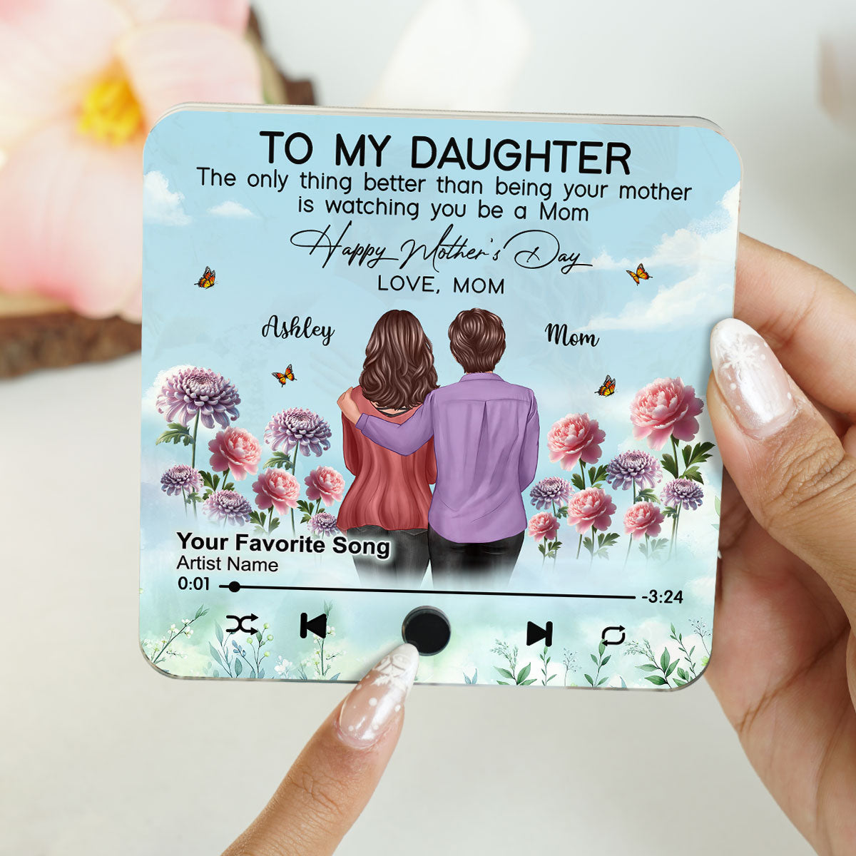 To My Daughter From Mom Happy Mother's Day Birth Flower Personalized Music Fridge Magnet, Gift For Daughter