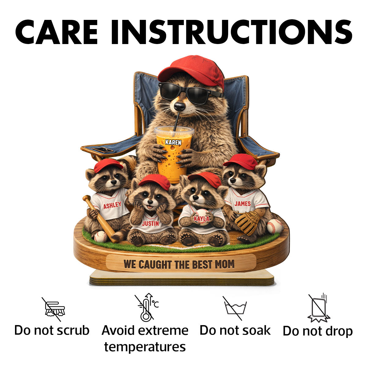 Raccoon We Caught the Best Mom - Personalized 2-Layered Wooden Plaque - Mother's Day Gift for Mom, Wife