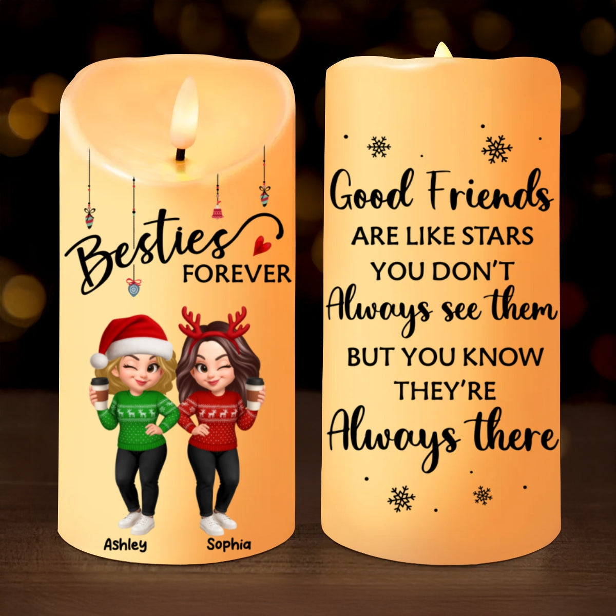 Pretty Sister Besties Standing Personalized LED Candle, Christmas Gift for Sisters, Besties