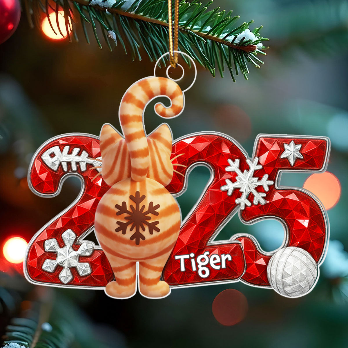 3D Crystal Effect Funny Cat Back View - Personalized Acrylic Ornament - Christmas Gift for Cat Lovers