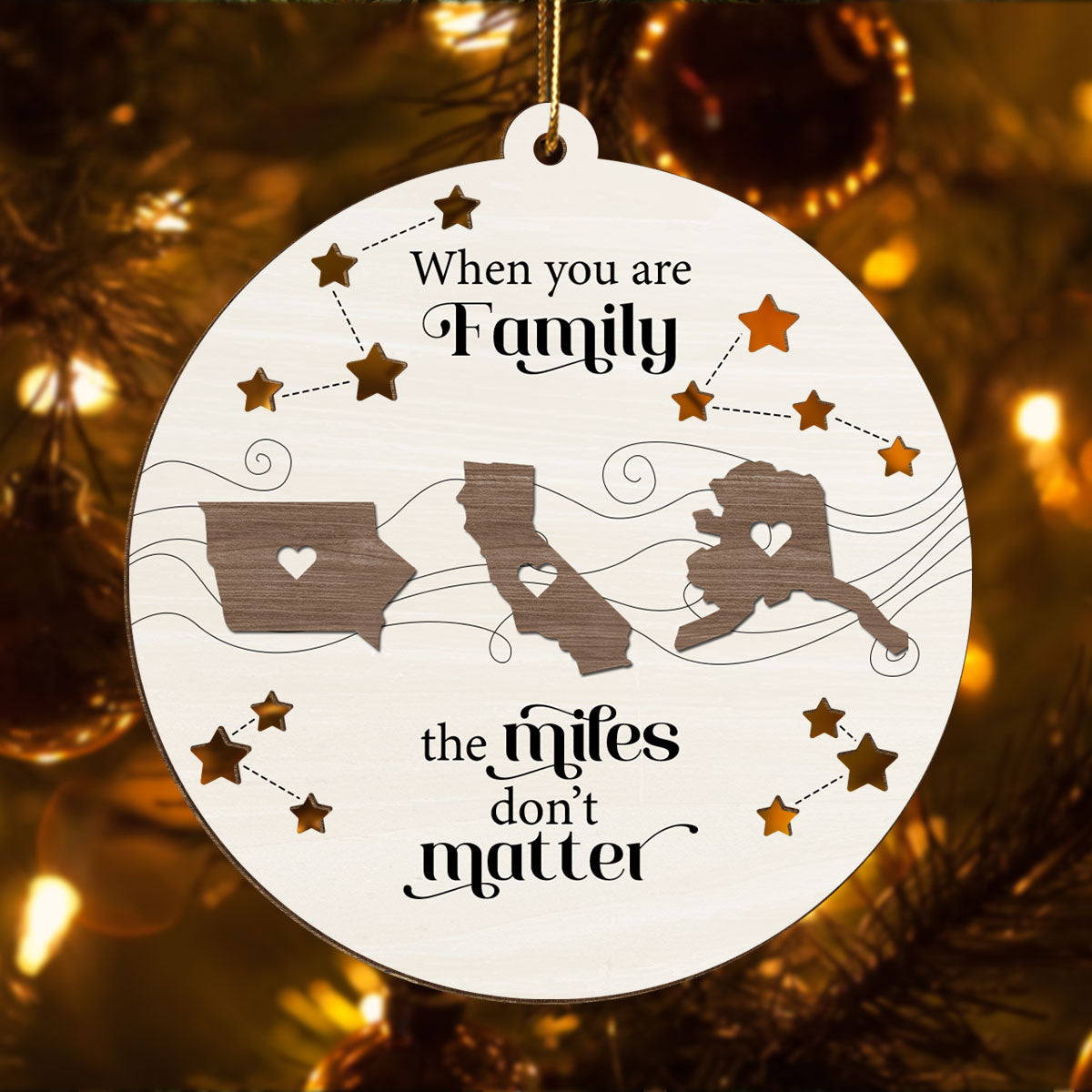 Long Distance Family Friends Siblings Sisters Besties Personalized Wooden Ornament, Togetherness Christmas Gift