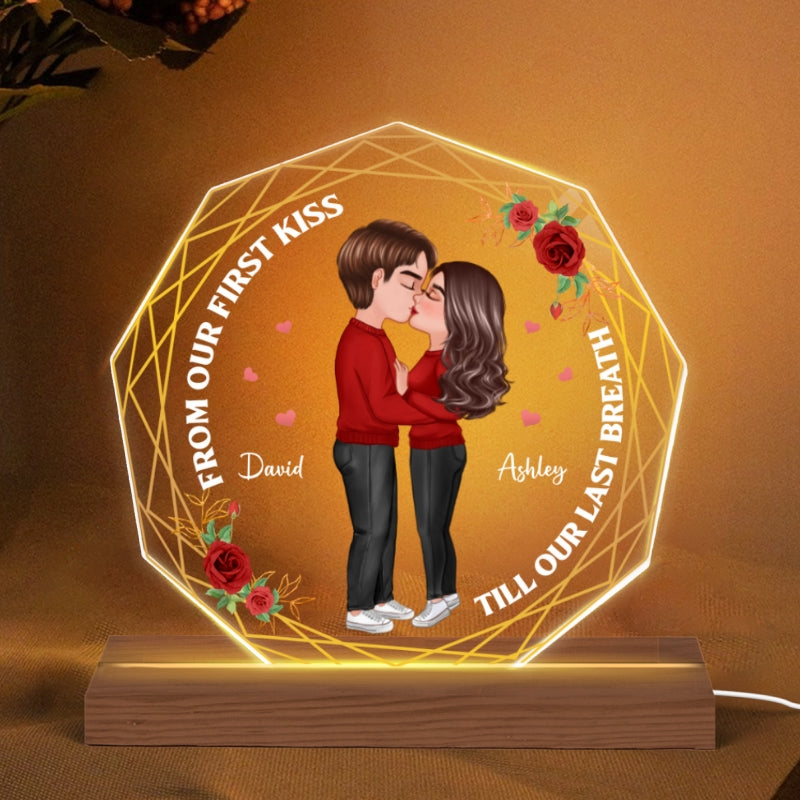 Doll Couple Kissing Nonagon Personalized Custom Shape LED Night Light - Gift For Him Gift For Her
