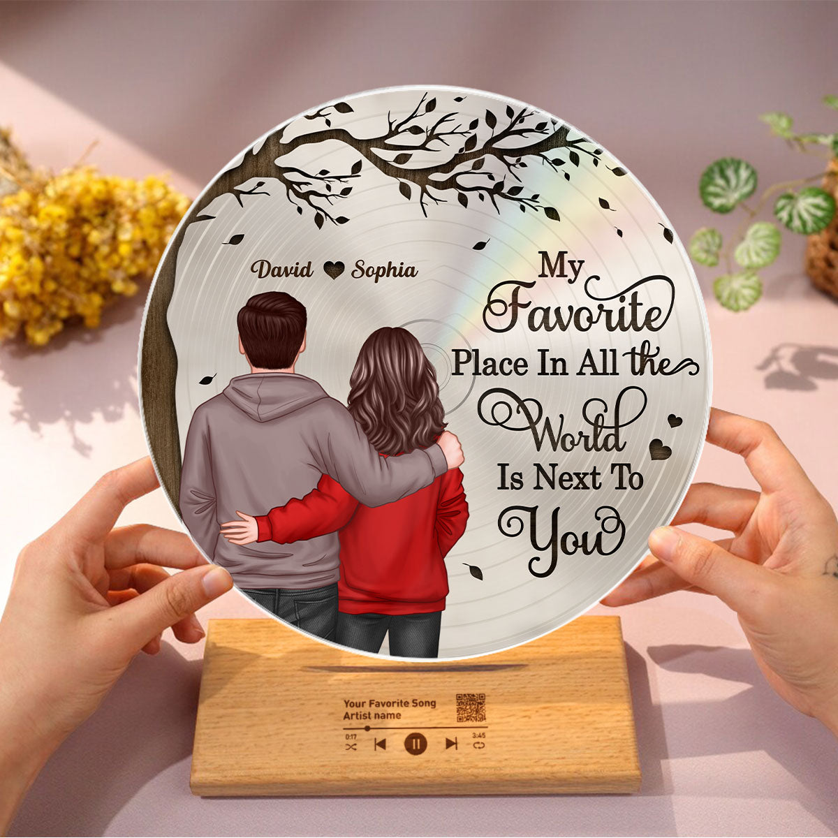 Favorite Place In The World Couple Back View Personalized Vinyl Record, Gift For Him, For Her, Scannable QR Code
