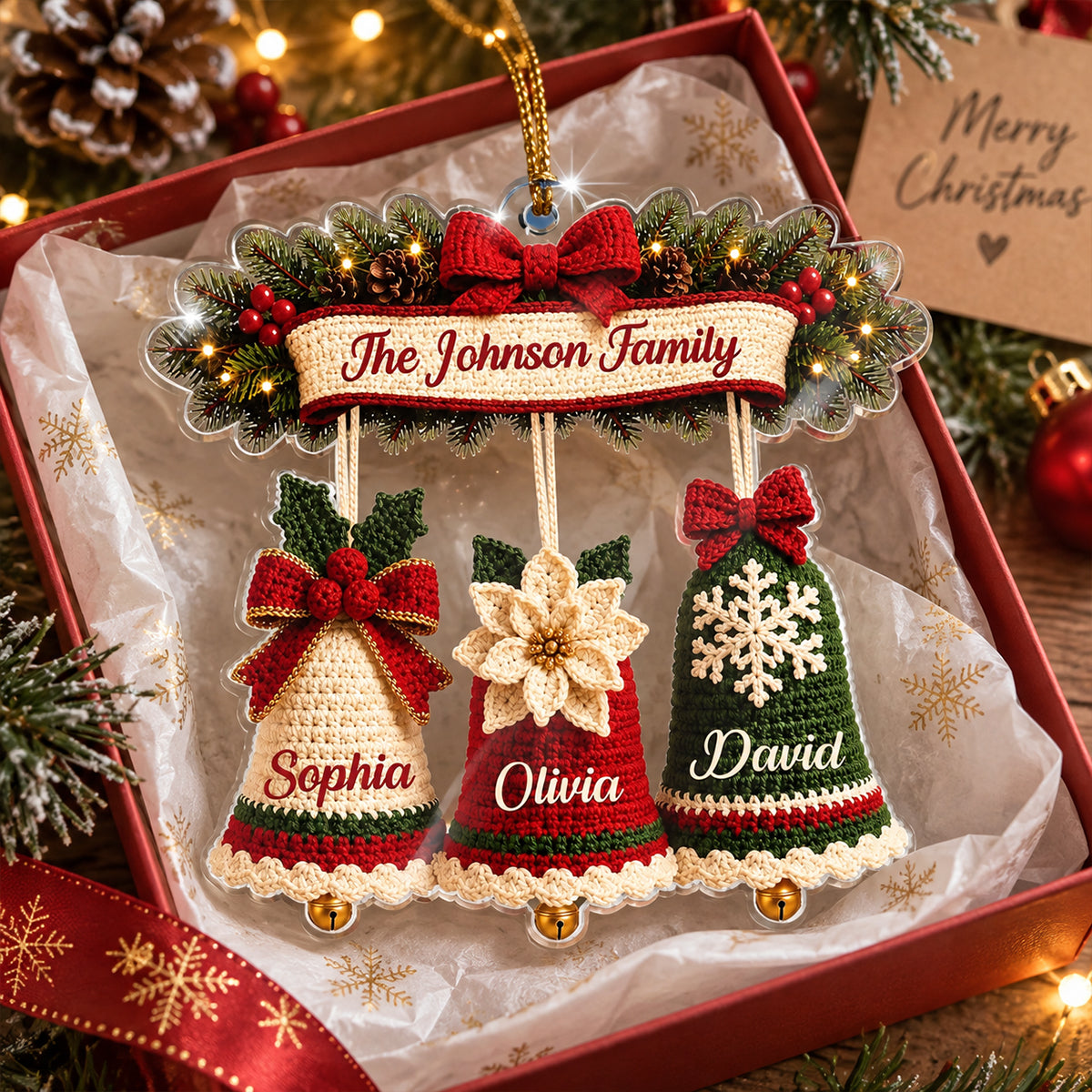 Custom Family Name Christmas Bell - Personalized Acrylic Ornament - Thoughtful Christmas Gift for Mom, Daughter, Son