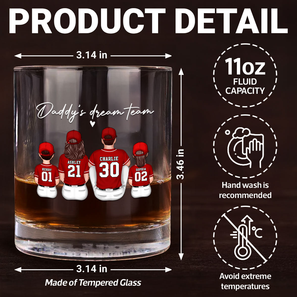 Baseball Daddy's Dream Team Personalized Wine Glass, Father's Day Gift for Dad, Gift for Husband