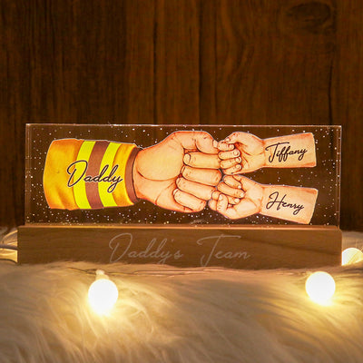 Occupation Daddy's Team Fist Bump Personalized Acrylic LED Night Light, Father's Day Gift For Dad, Grandpa, Husband