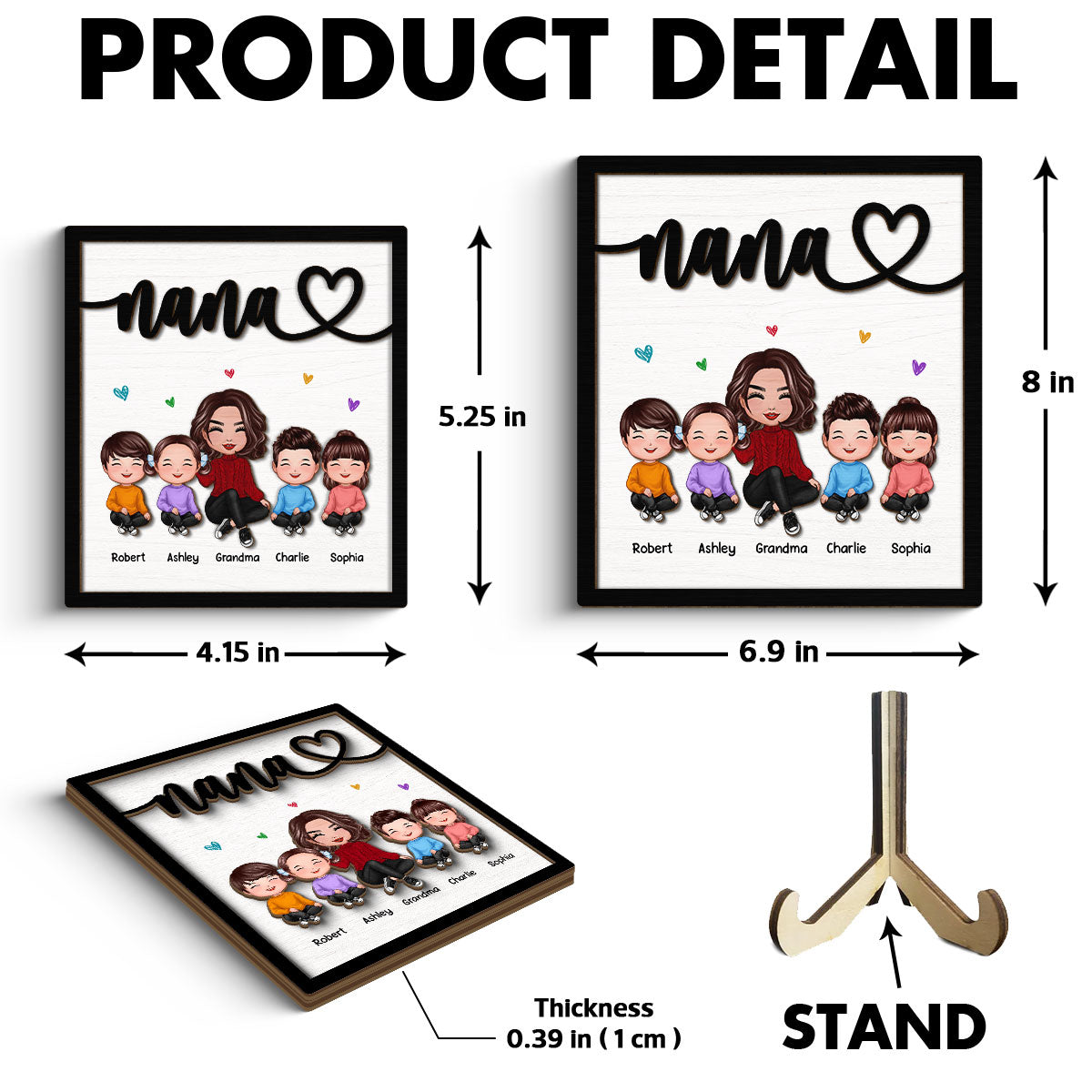 Grandma Grandkids Sitting Happy Face Personalized 2-layer Wooden Plaque