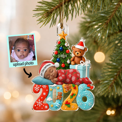 Custom Photo Baby First Christmas 2026 - Personalized Acrylic Ornament - Heartfelt Christmas Gift For Newborn, Baby