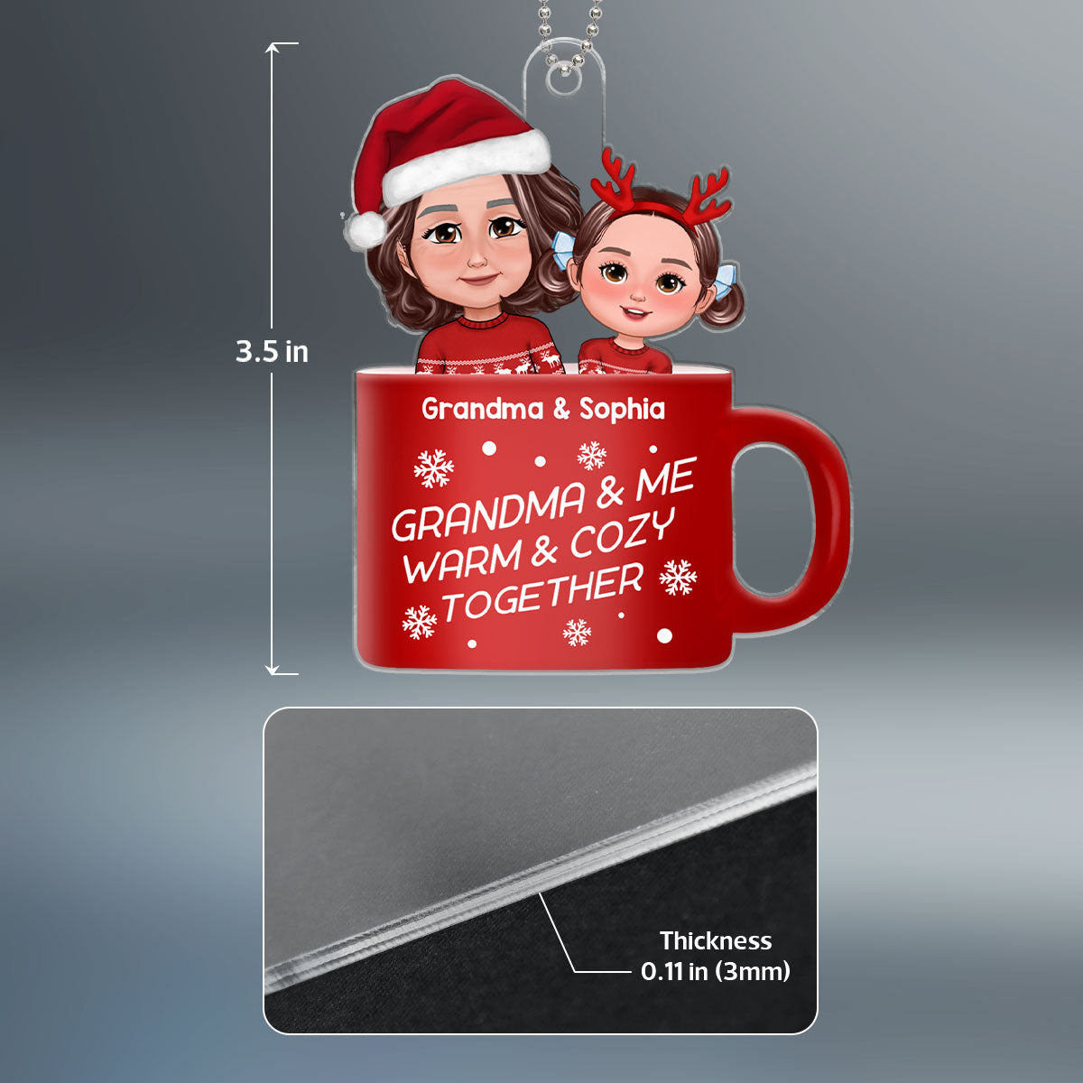 Grandma & Grandkid Warm & Cozy Together Hot Cocoa Christmas Gift Personalized Acrylic Ornament