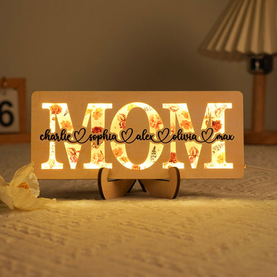 Personalized Mom Birth Month Flowers, Gift for Mom, Mom 2-Layer Wooden Plaque With LED, Mom Gifts from Kids