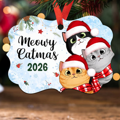 Cute Peeking Fluffy Cat Meowy Catmas Personalized Christmas Ornament