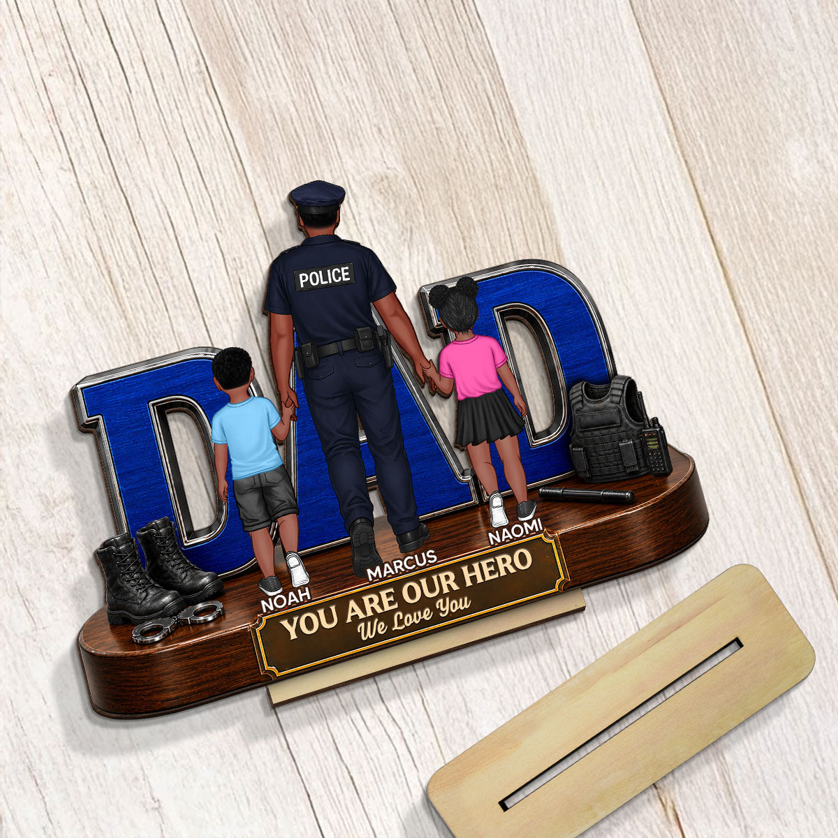Proud Police Dad - Personalized 2-Layered Wooden Plaque - Christmas Gift For Police, Dad, Husband, Father