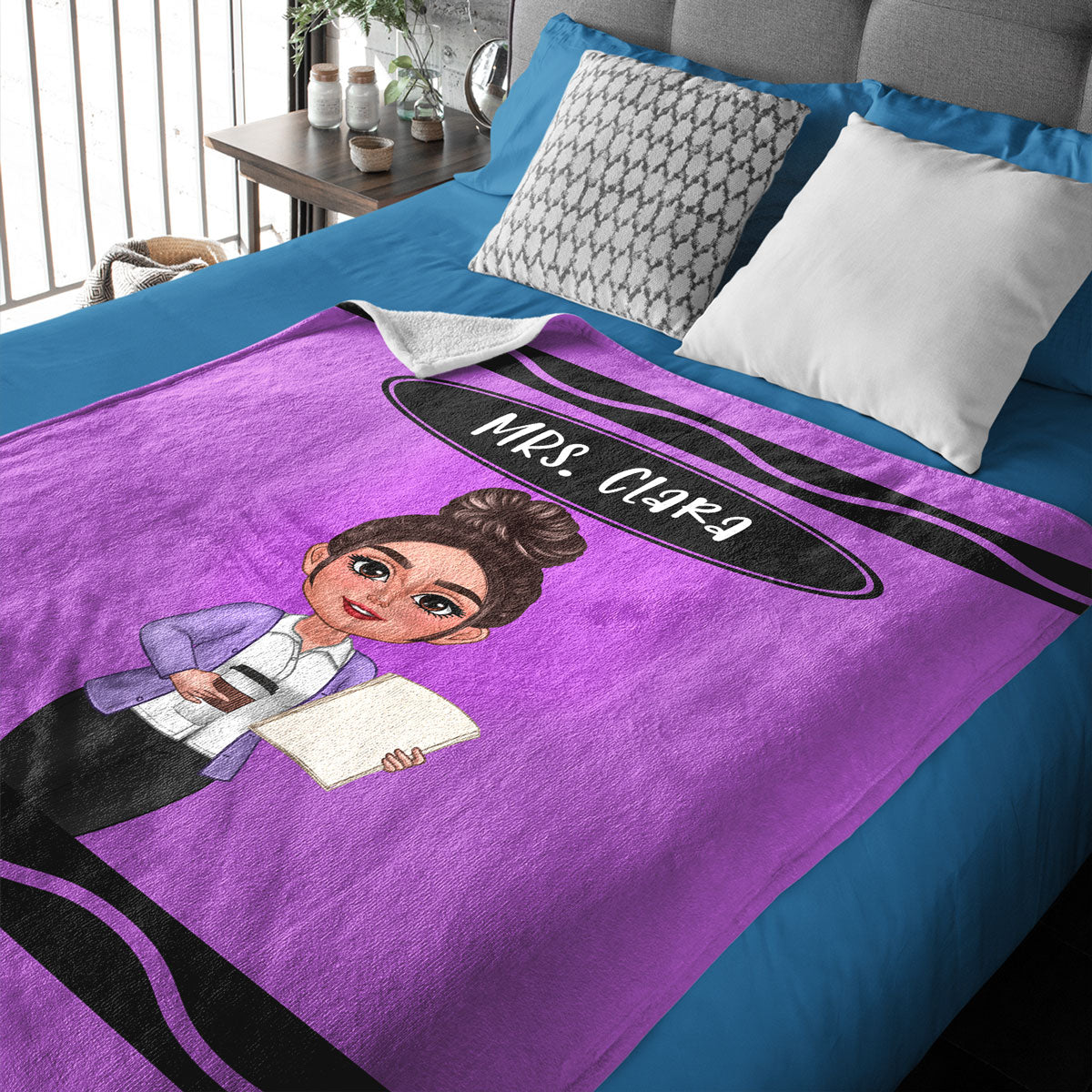 Teacher Crayon Personalized Blanket, Back To School Gift For Teacher
