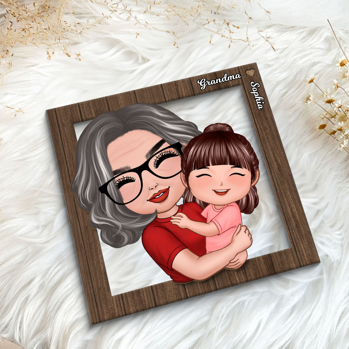 Grandma Mom Holding Kid Personalized 2-layer Wooden Plaque