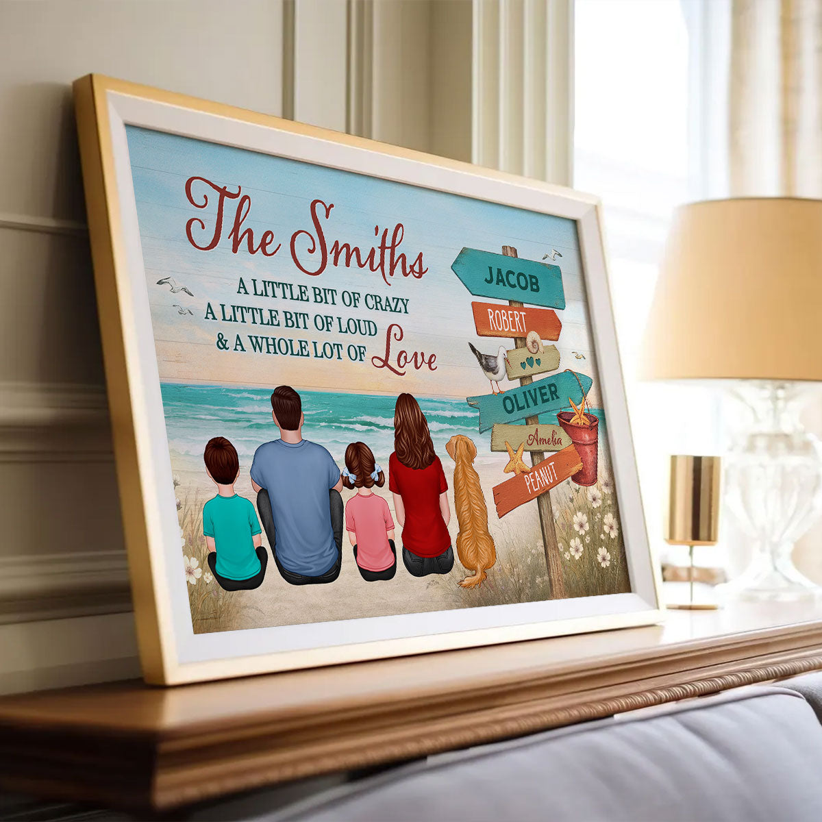 Colored Wood Pallet Family Sitting At Beach Personalized Poster