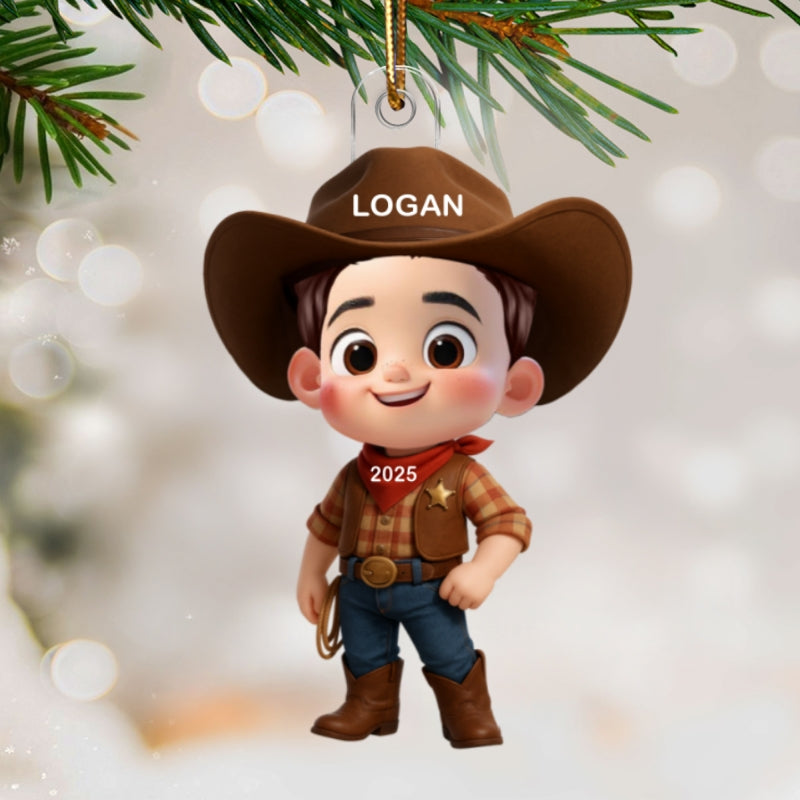 3D Effect Little Cowboy Christmas Personalized Acrylic Ornament