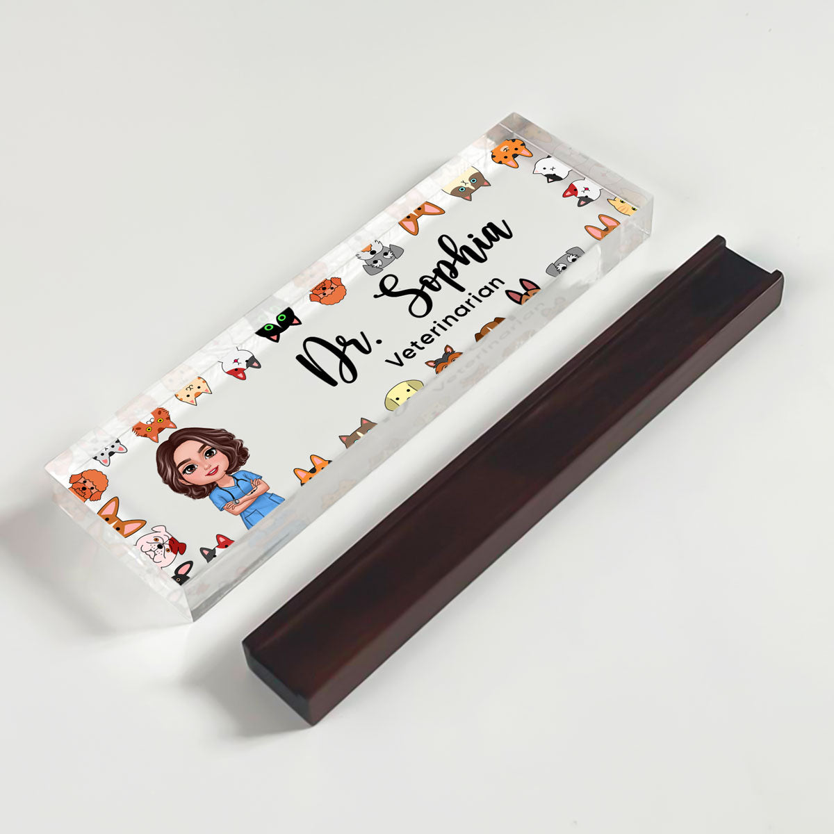 Dog Cat Veterinarian Personalized Acrylic Desk Name Plate, Christmas Gift For Vet