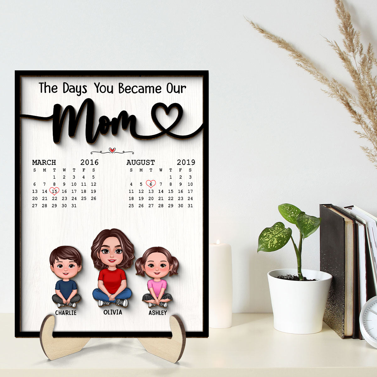The Day You Became Our Mom Grandma Crossed Legs Birthday Calendar Mother‘s Day Gift Personalized 2-Layer Wooden Plaque