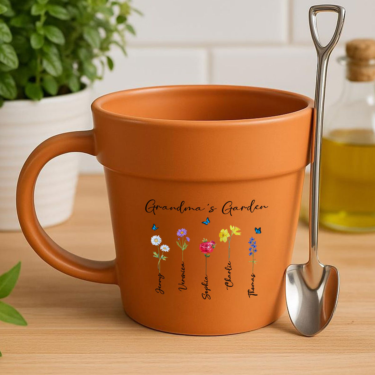 Grandma's Garden Watercolor Birth Month Flower Personalized Plant Pot Ceramic Mug