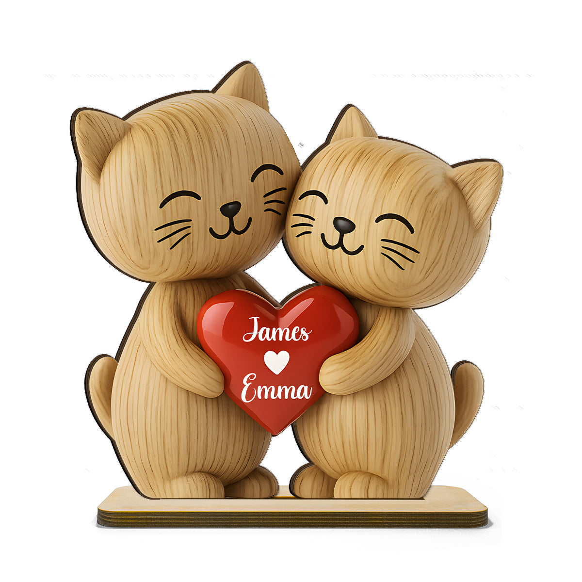3D Effect Cat Couple Love Personalized Flat Standing Wooden Plaque| Heartfelt Birthday Gift, Anniversary Gift for Couple