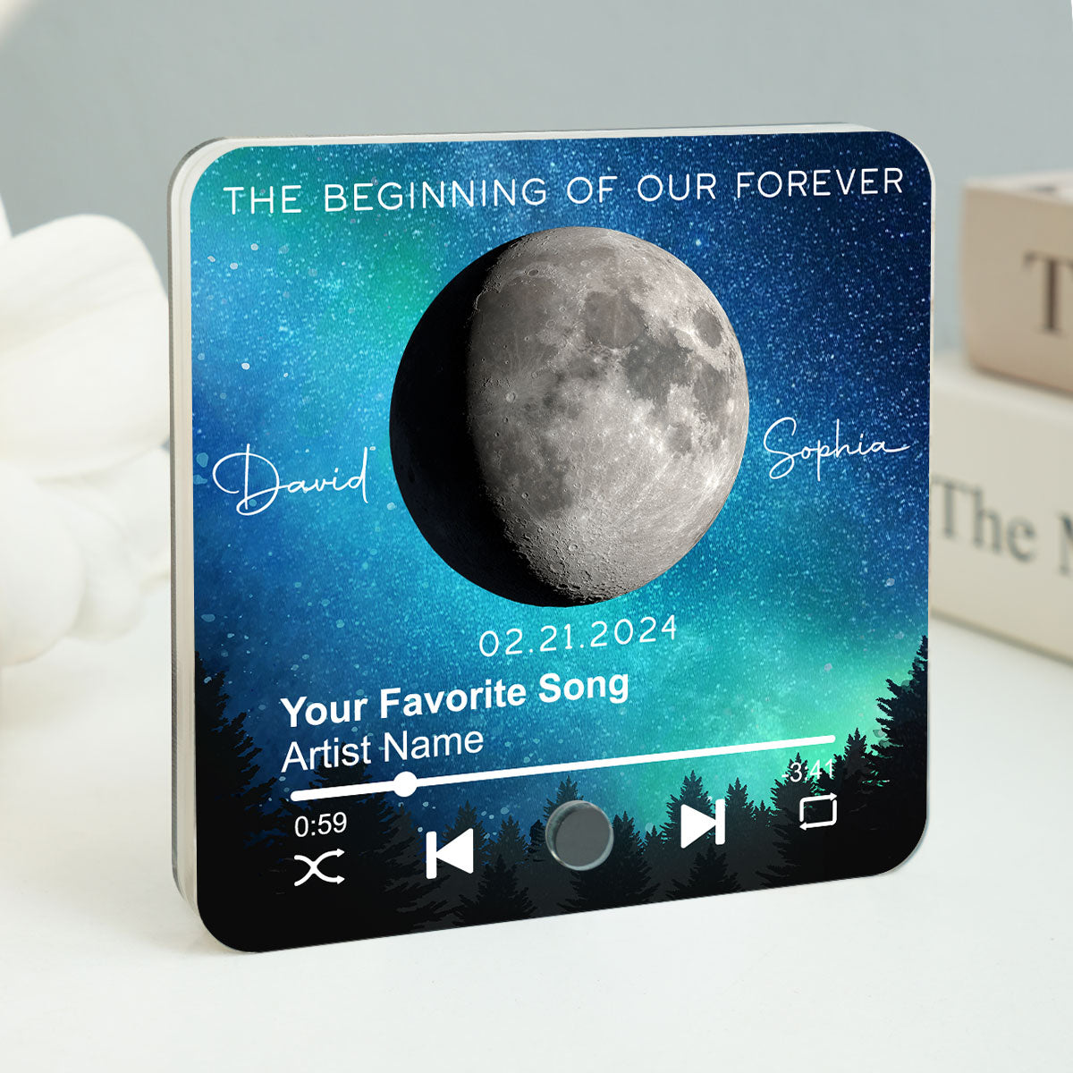 Our Moon Couple Gift Moon Phase Art Wedding Anniversary Gift For Him Gift For Her Personalized Music Fridge Magnet