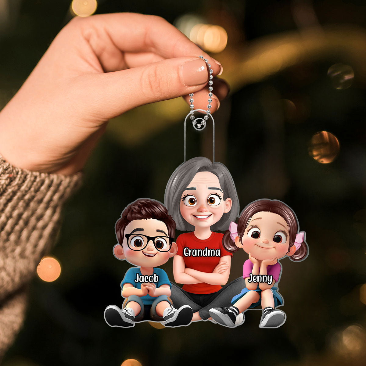Heartwarming Grandma Grandkids Sitting Personalized Acrylic Ornament