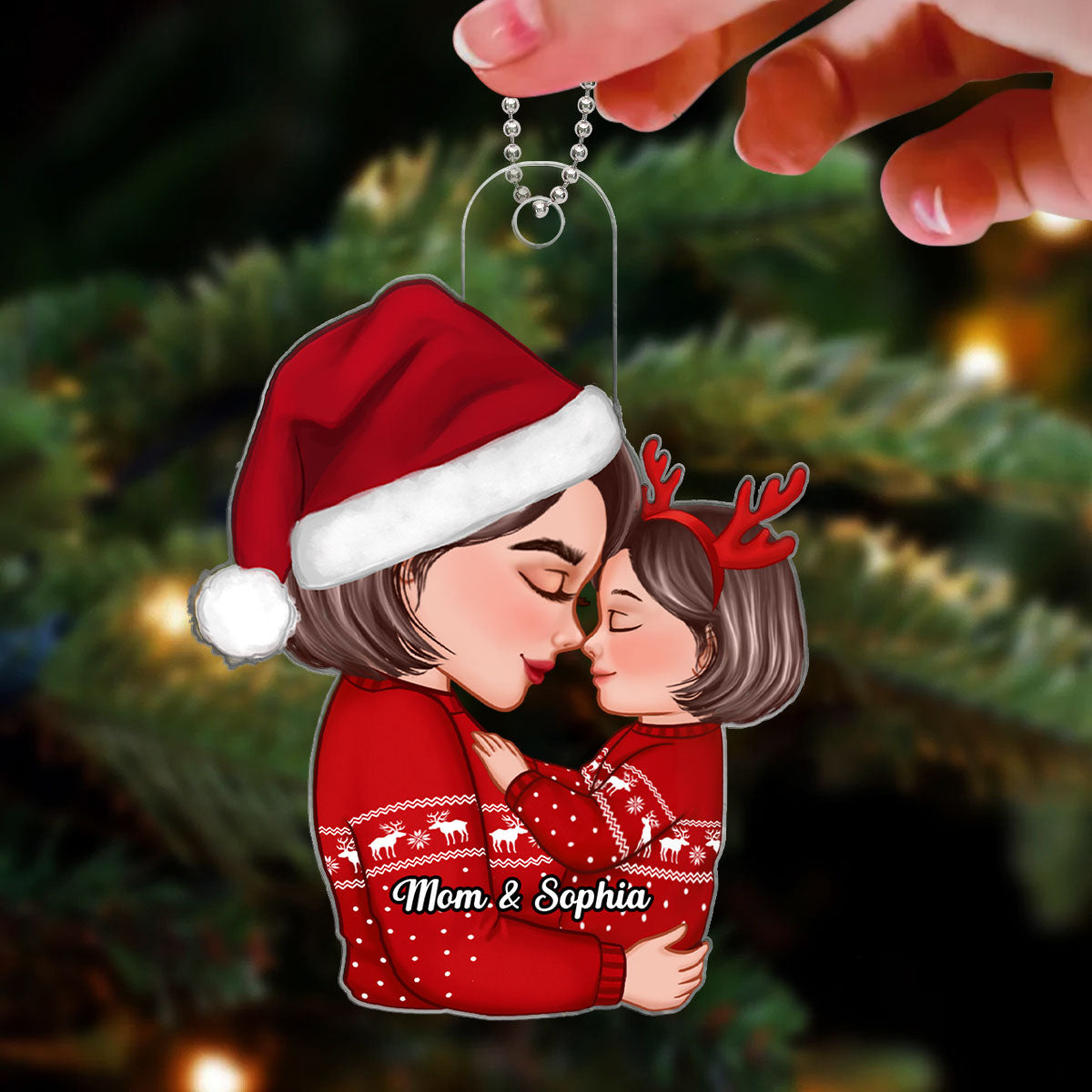 Grandma Mom Holding Kid Embracing Side View Personalized Acrylic Ornament