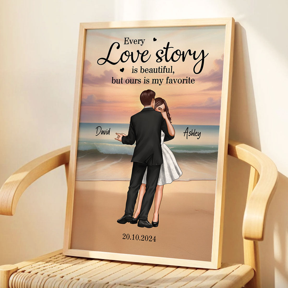 Romantic Dancing Couple On Eternal Sunset Beach Landscape Personalized Poster
