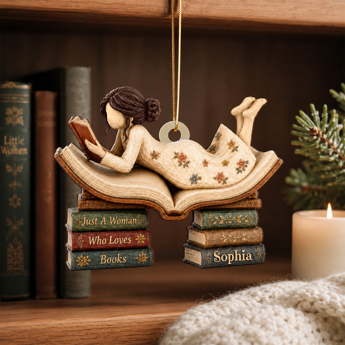 Woman Reading Book 2D Flat - Personalized Wooden Ornament - Decor Gift For Book Lover, Bookworm