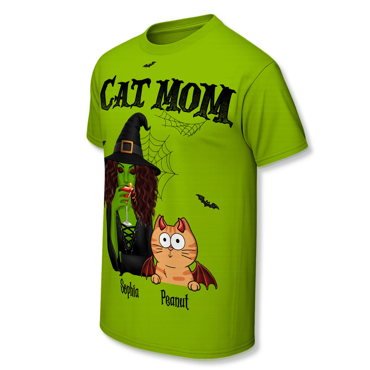 Halloween Green Witch Cat Mom Personalized Shirt, Spooky Halloween Costume For Cat Lovers