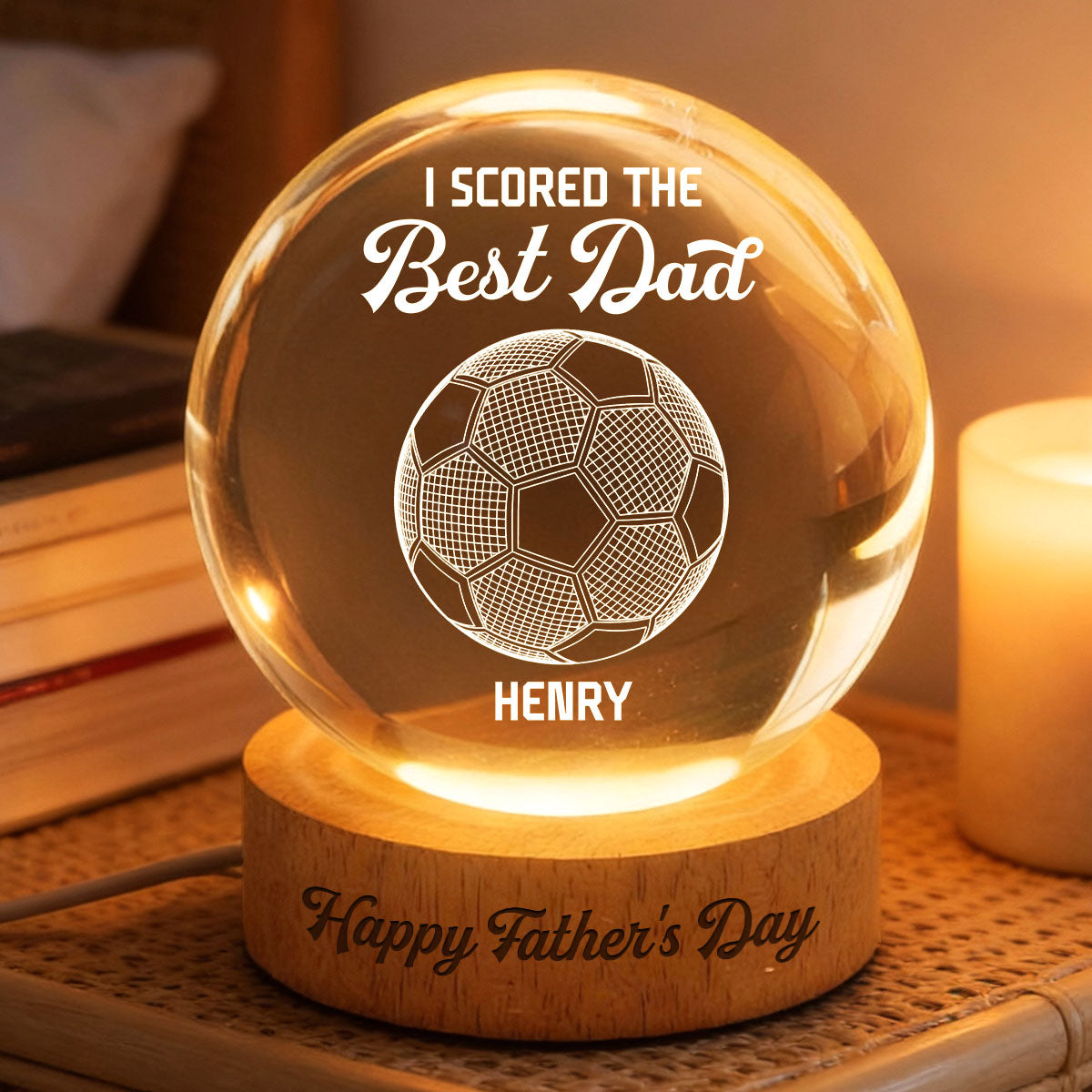 Soccer We Scored The Best Dad Illusion - Personalized Crystal Ball LED Night Light - Father's Day Gift For Dad