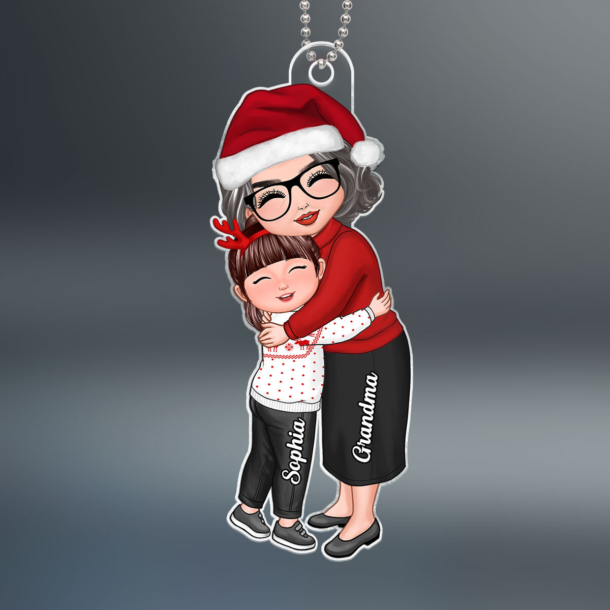 Doll Grandma & Grandkid Hugging Christmas Gift For Granddaughter Grandson Grandchildren Personalized Acrylic Ornament