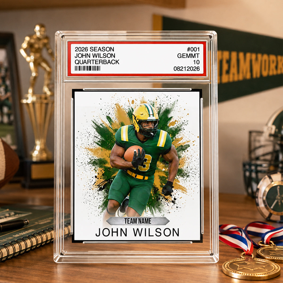 Sport Player Trading Card Style Custom Athlete Player Photo- Personalized Acrylic Block Plaque - Gift Keepsake For Football, Soccer, Baseball, Basketball Sport Players