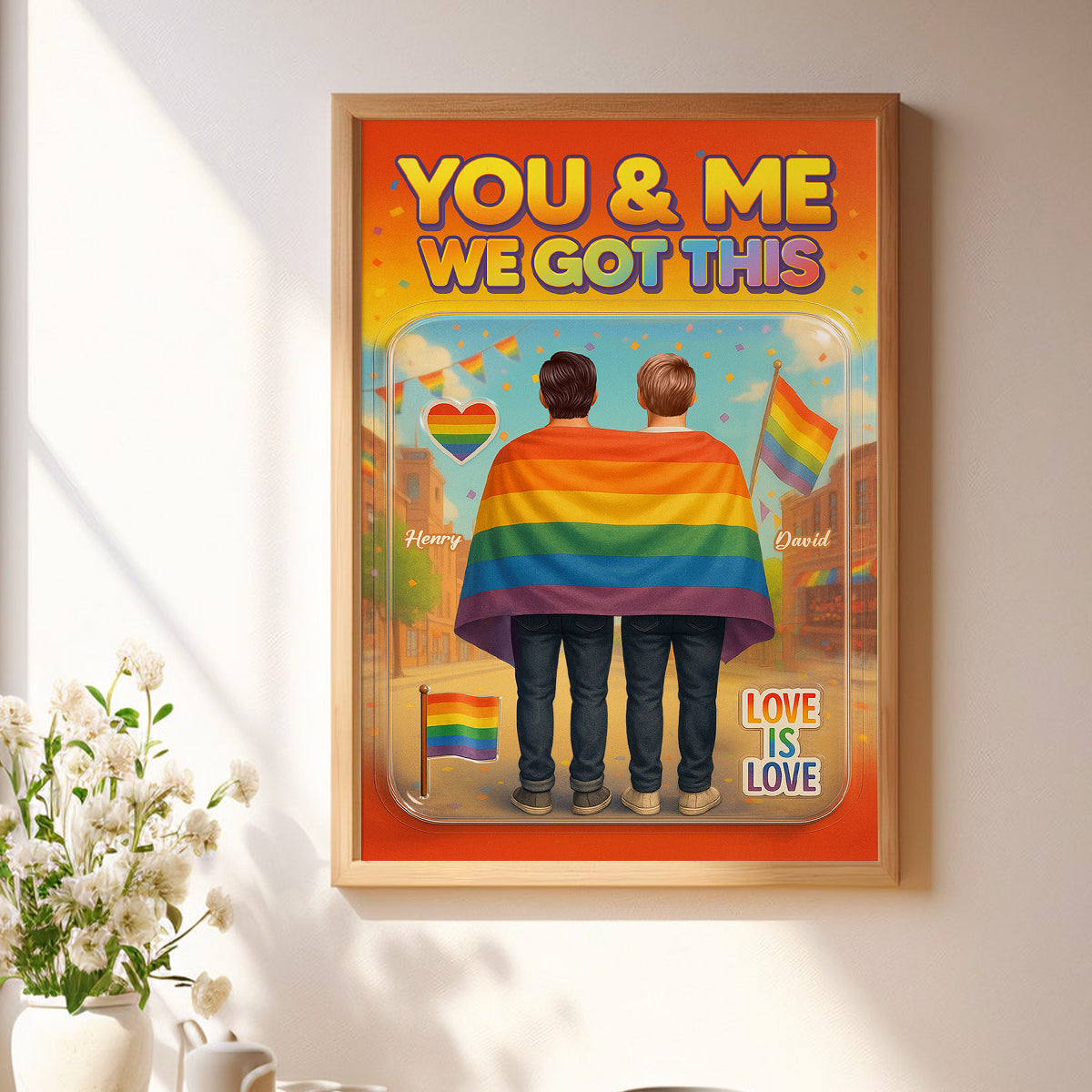 Pride Month LGBT Couple Custom Figure Personalized Poster, Gift For Couple