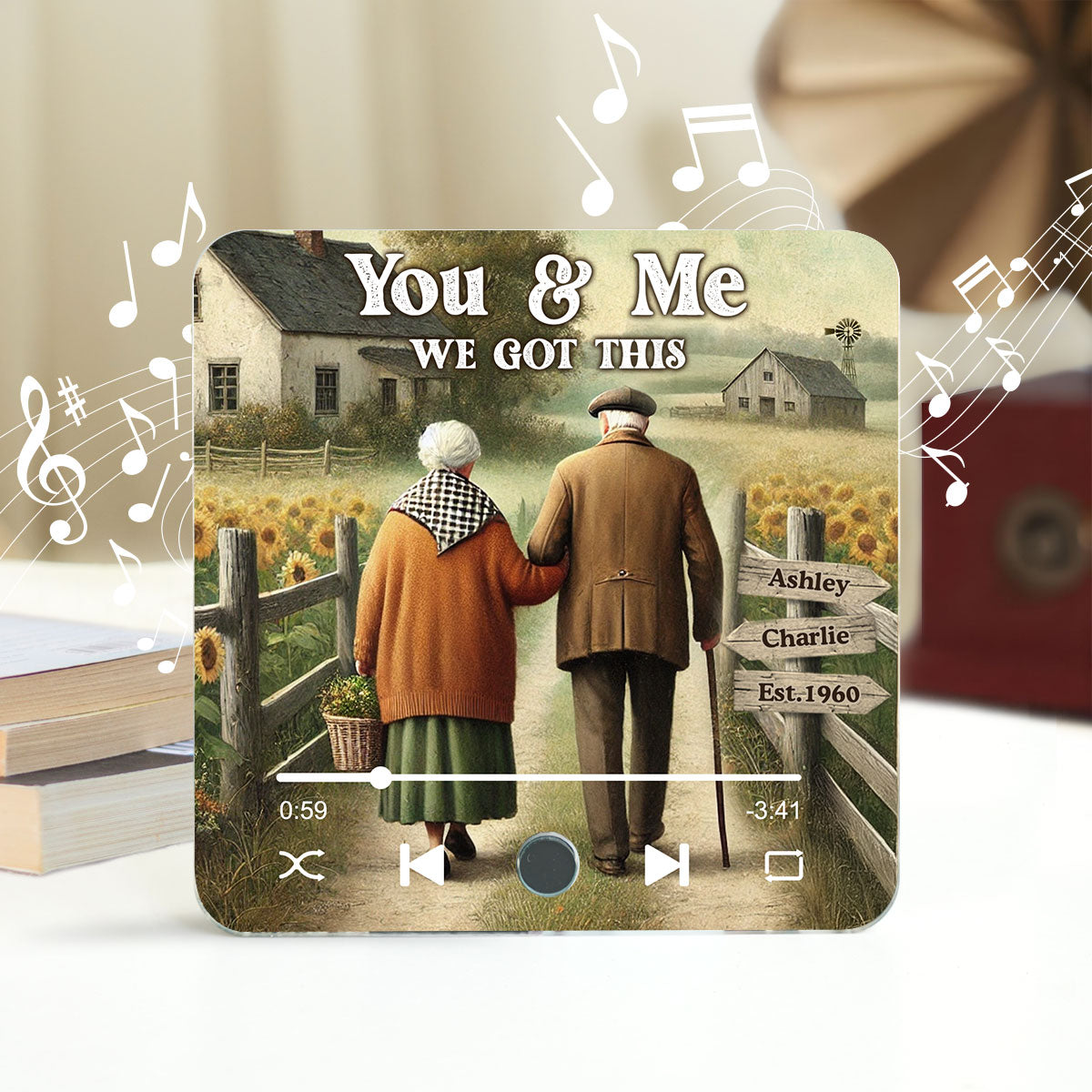 Old Couple Walking Growing Old Together Since Personalized Bluetooth Music Fridge Magnet, Heartfelt Gift For Couple, For Him, For Her, Boyfriend, Girlfriend, Husband, Wife