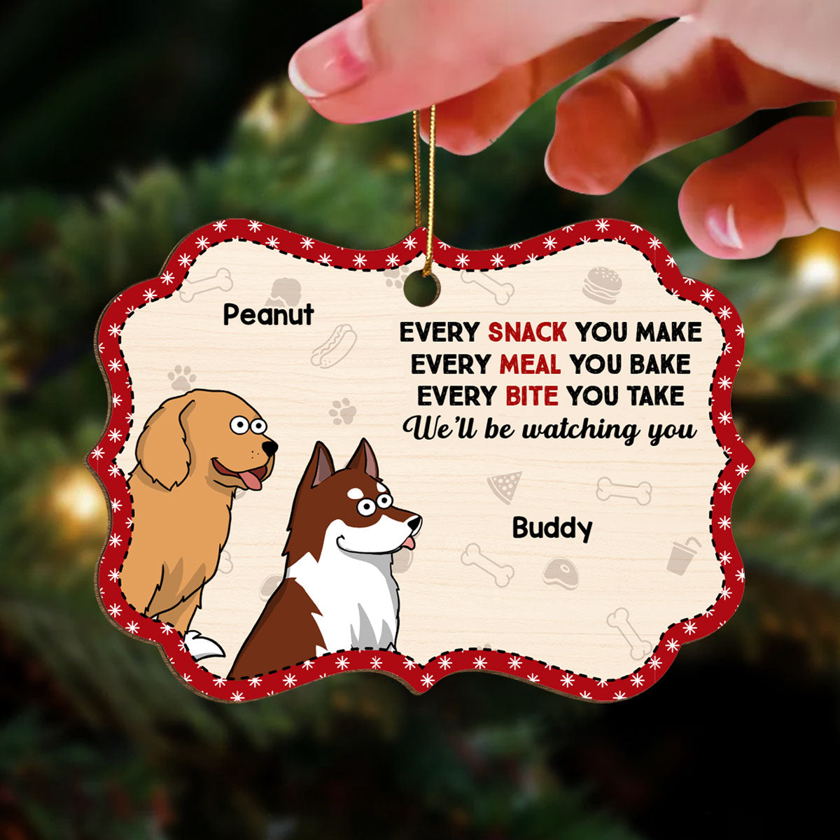 I‘ll Be Watching You Funny Dogs Cartoon Personalized Wooden Ornament