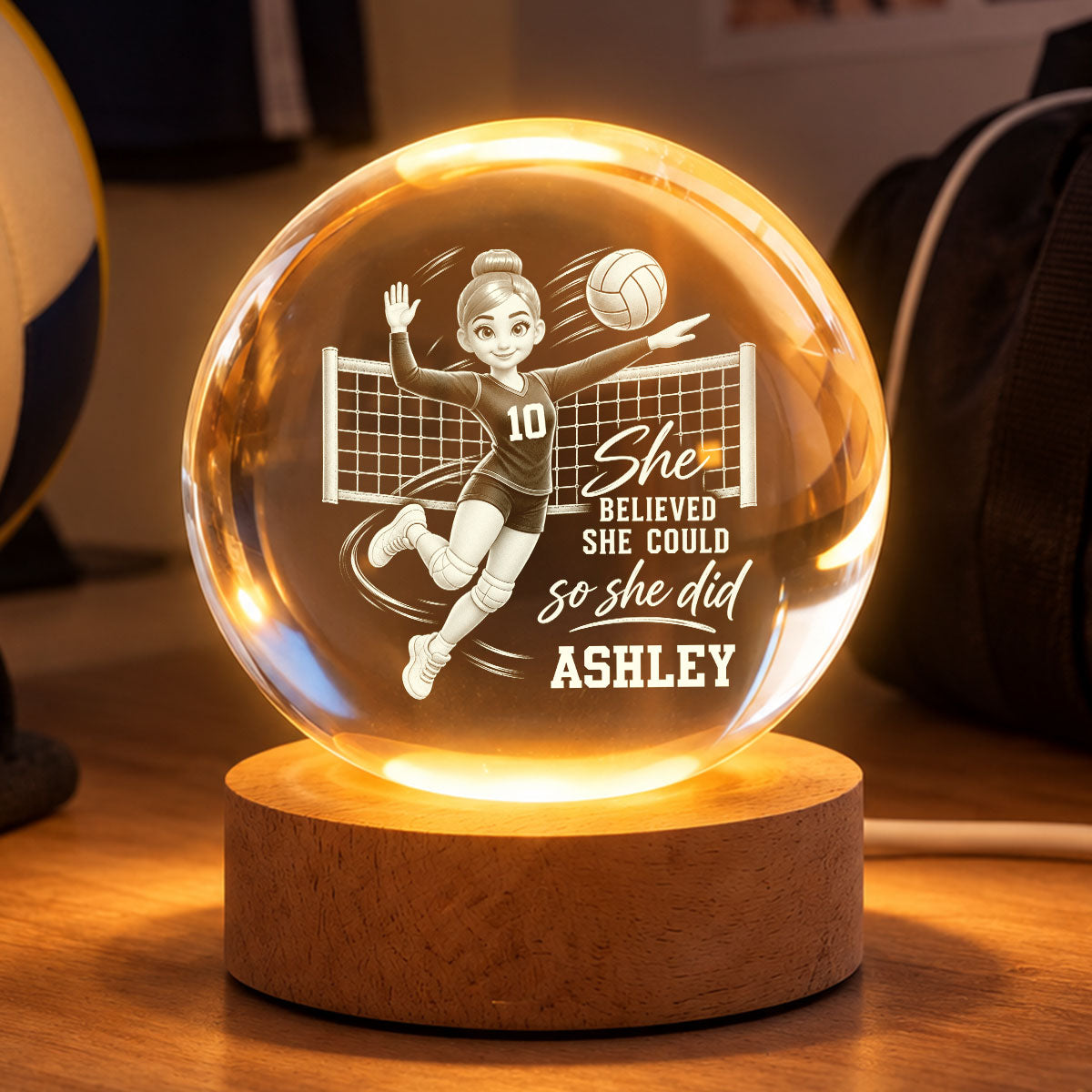 Proud Volleyball Player She Believed She Could So She Did - Personalized Crystal Ball - Christmas Gift For Teenagers, Volleyball Players, Daughter, Granddaughter, Son, Grandson