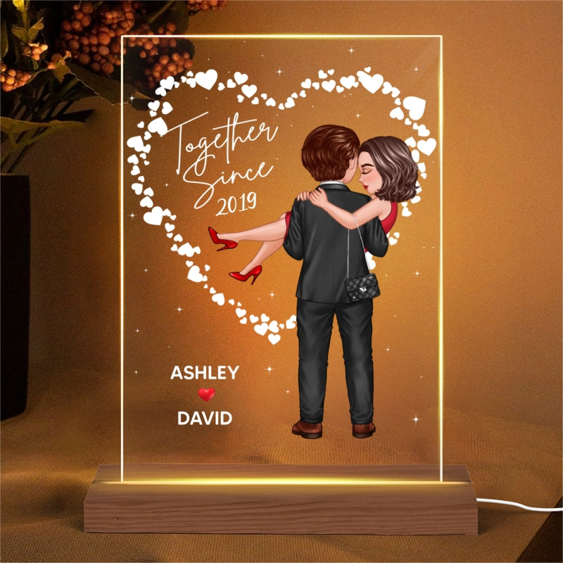 Hearts Embracing Hugging Doll Couple Personalized Acrylice LED Night Light