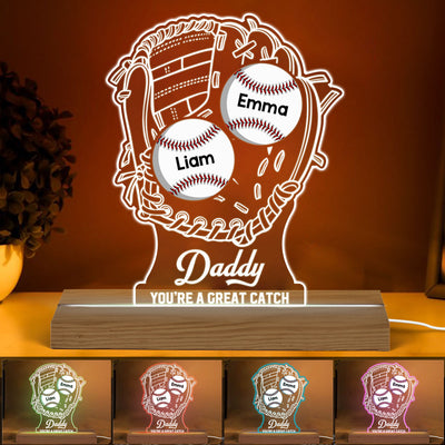 You‘re A Great Catch Baseball Mom Dad Personalized Custom Shaped Acrylic Plaque With LED Night Light