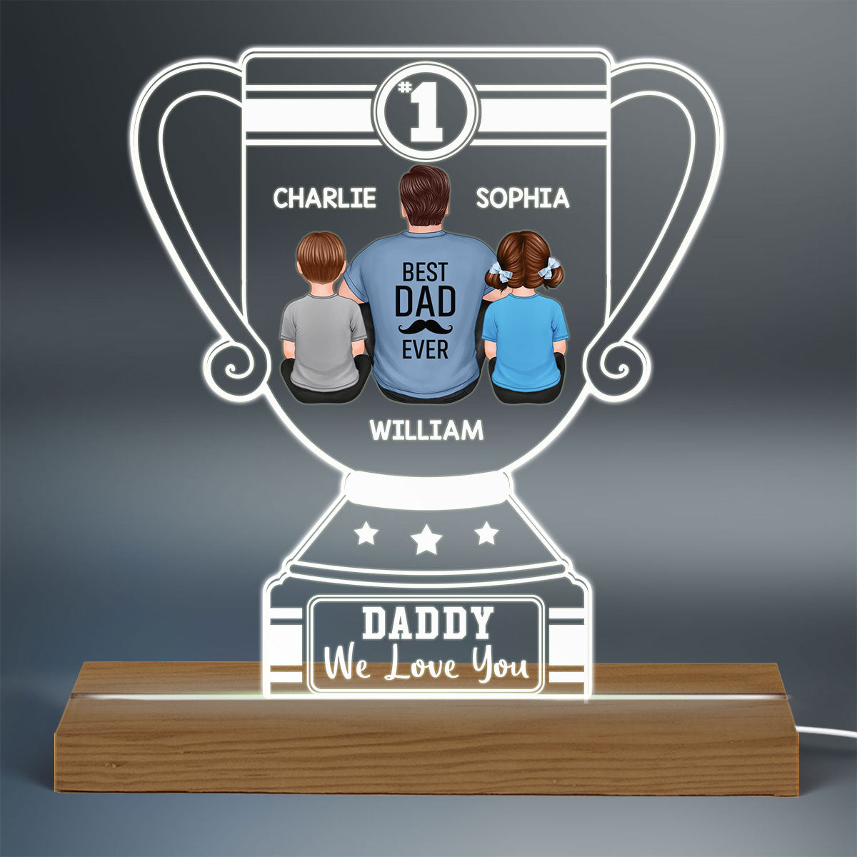 Number 1 Dad Grandpa Back View Trophy Personalized Acrylic Custom Shape LED Night Light