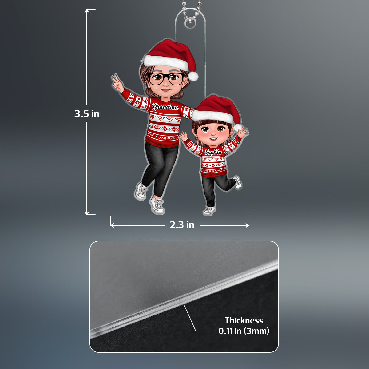 Cute Happy Grandma & Grandkid Christmas Gift For Granddaughter Grandson Personalized Acrylic Ornament