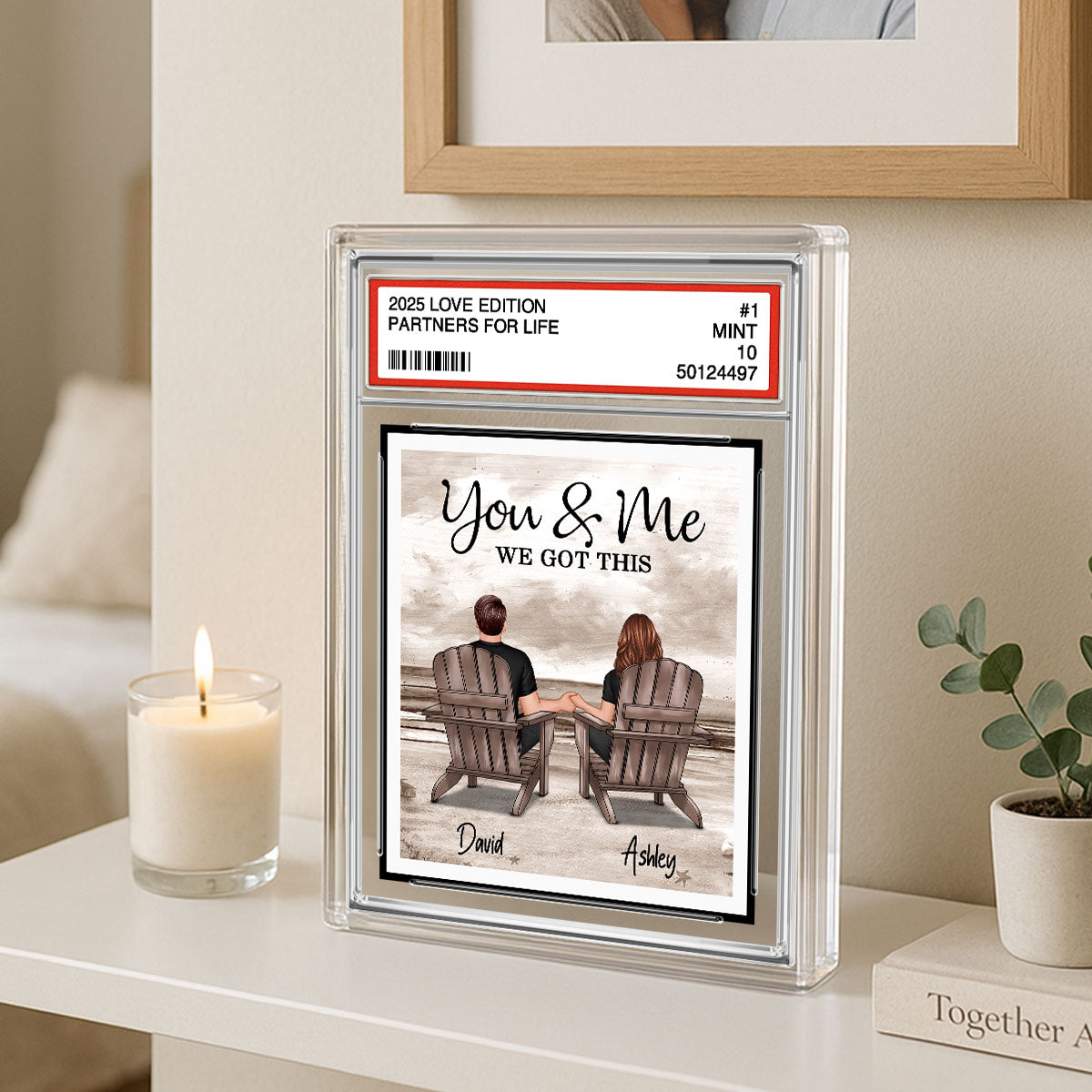 Couple Back View At Beach Trading Card Style Personalized Acrylic Block Plaque, Gift For Him, Gift For Her