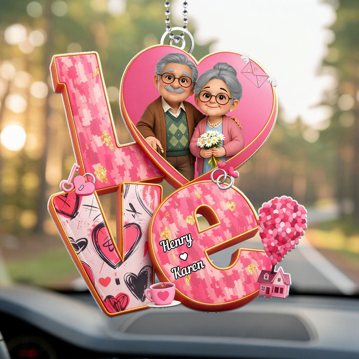 Old Couple Love Forever - Personalized Acrylic Car Hanger - Valentine's Gift For Him, For Her, For Couple